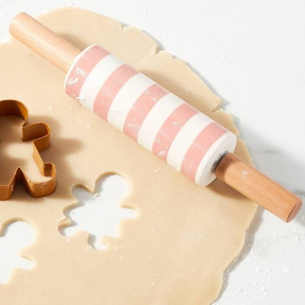 THRESHOLD • MINI PINK + WHITE STRIPED CERAMIC ROLLING PIN